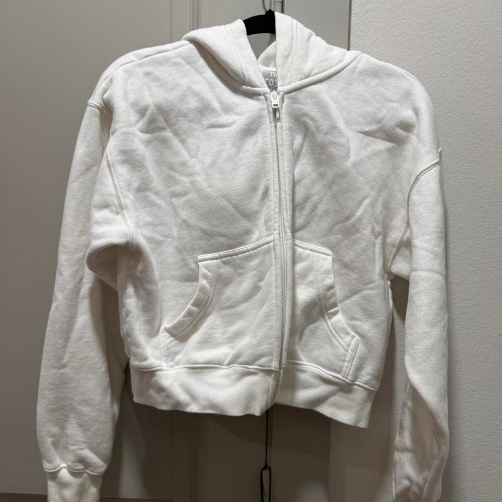 Aritzia TNA Boyfriend Fleece white zip up hoodie